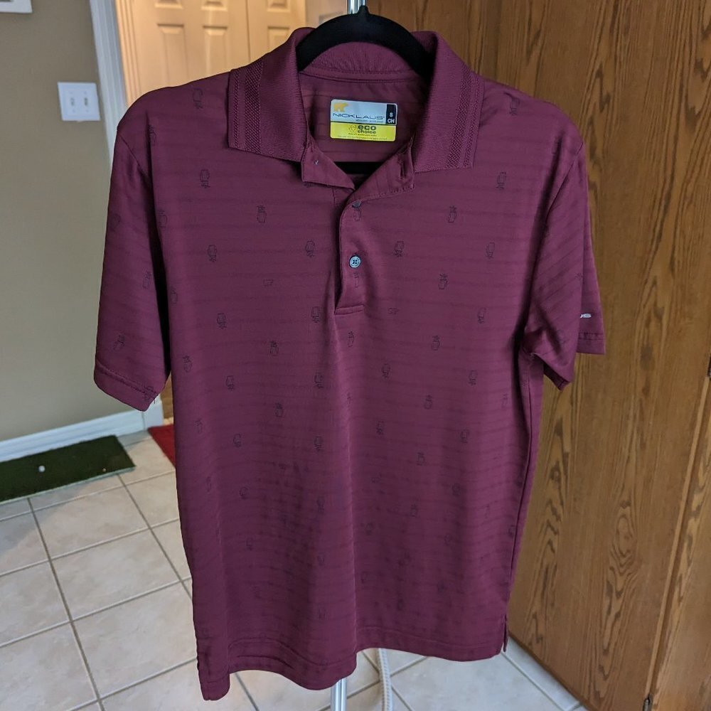 Nicklaus Men's Small EcoChoice Burgundy Polo Golf Club Printed Short Sleeve